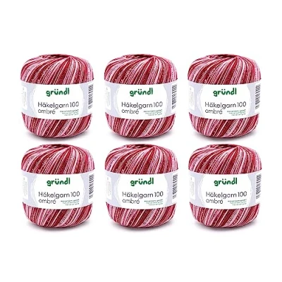 Immagine di Gründl filato per uncinetto 100 uni (set uncinetto, di cotone mercerizzato 100% cotone, g / 566 m, spessore dell&#039;ago: 1,5 2, 6 x g), rosso/bianco
