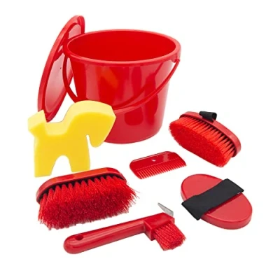 Immagine di PFIFF 102361 Set di Pulizia per la Cura dei Cavalli con Chiusura a Chiave, Colore: Rosso