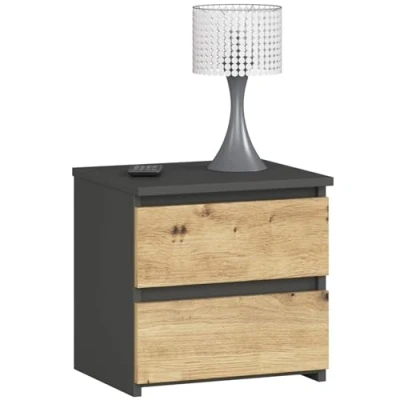 Immagine di AKORD Comodini Picolo con 2 Cassetti Armadio Camera da Letto Cassettiera Scrivania Salvaspazio 40 x 35 cm 16mm Pannello laminato Grigio Grafite &amp; Rovere Artisan Frontale