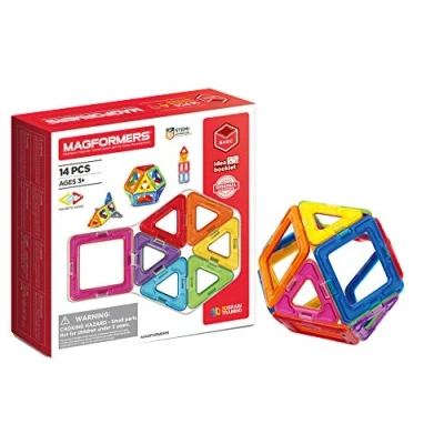 Immagine di Magformers 14 piece Magnetic Construction Tiles Toy. STEM Teaching Resource. With 6 Squares and 8 Triangles. For Children Aged 3+.