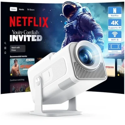 Immagine di WOLFANG WP03 Mini Proiettore Full HD 1080P con App Android, Portatile WiFi e Bluetooth, Correzione Keystone a Quattro Punti, Cinematografico Esterno Ruotabile 180