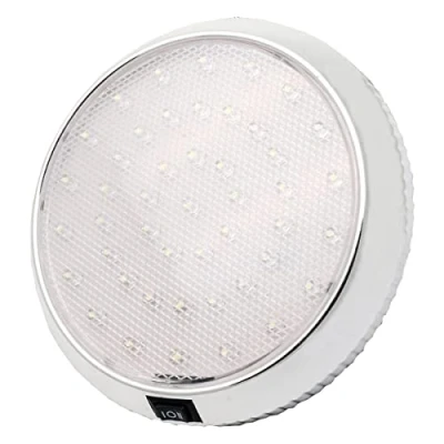 Immagine di Luce interna per camper, 12 V, LED, a cupola, interruttore ON/OFF, barca, colore bianco freddo, superficie cromata