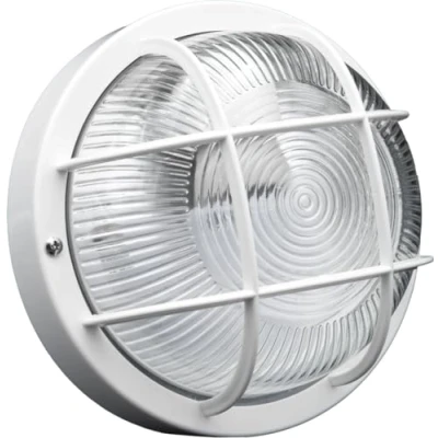 Immagine di Plafoniera Rotonda da Parete o Soffitto, Brennenstuhl, Portalampada con Griglia in Plastica Resistente, Attacco E27, Max 60W, Applique per Interno &amp; Esterno, IP44, Bianco