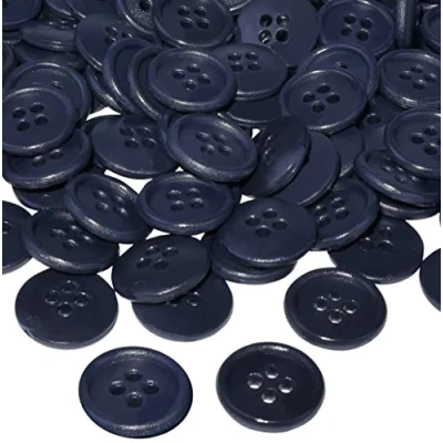 Immagine di AERZETIX C56515 Set di 100 bottoni per cucire rotondi Ø15x3mm 24L L24 con 4 fori colore blu indaco in plastica apertura 2mm merceria cucito abbigliamento moda maglia decorazione
