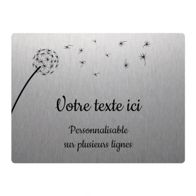 Immagine di Targhetta con motivo dente di leone autoadesivo, 20 x 15 cm, personalizzata da 1 a 3 righe, in alluminio spazzolato