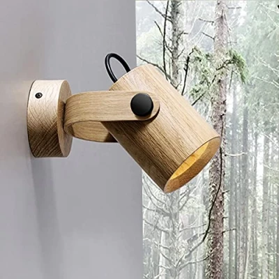 Immagine di Ouglres Lampada Da Parete Per Interni In Legno,Applique Vintage, Paralume Girevole, Luci Moderno l&#039;Illuminazione Della Camera Letto,Sala Bagno,Lampada Comodino Gu10,1 Confezione