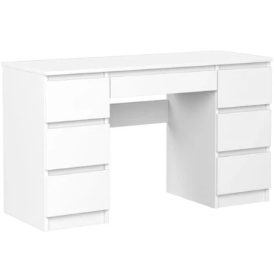 Immagine di VBChome scrivania 130 x 50 76 cm, bianco opaco, con 7 cassetti, per computer, tavolo da lavoro, computer portatile, opaco