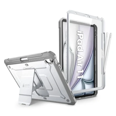 Immagine di SUPCASE Cover per iPad Air 11 Pollici M2 2024, [con Proteggi Schermo e Supporto] Robusta 6a/5a/4a Generazione (11/10.9 Pollici, 2024/2022/2020) (Bianco, Pollici)