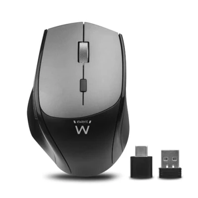 Immagine di Ewent Mouse Wireless con Click silenzioso, Ergonomico Senza Fili 2.4G Doppio Nano Ricevitore USB A e C, 2400DPI Portatile Ideale per Notebook, PC, Laptop, MacBook Colore: nero