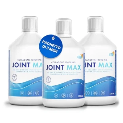 Immagine di Joint Max 500 ml x 3 I collagene idrolizzato puro (tipo I, II e III) senza zucchero glucosamina, MSM, condroitina, curcuma 60 giorni
