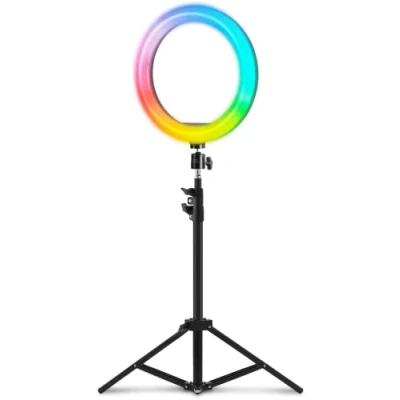 Immagine di MARSGAMING MGRING, Anello lluminazione Professionale ARGB, Treppiede Alluminio, Supporto Smartphone e Webcam, Telecomando, Nero