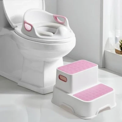 Immagine di DEANIC Riduttore WC Bambini per Ragazzi e Ragazze, con Scaletta, Adatto da 1 a 6 Anni, 2 Cuscini Spazzola (Grigio)