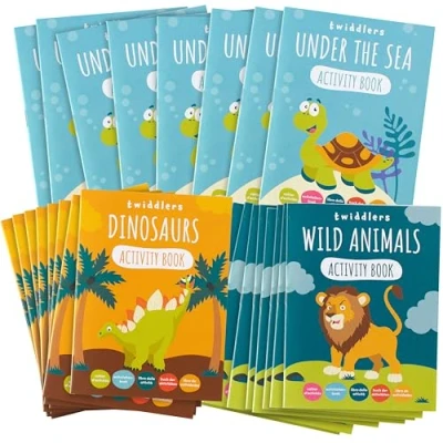 Immagine di THE TWIDDLERS 24 Libri attività sugli Animali per Bambini da Colorare su Dinosauri, Safari e Mare con Puzzle età 4 8 Anni