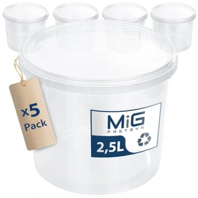 Immagine di MIG Secchio trasparente con coperchio, 2,5 l, 5 x ermetico e per alimenti, in plastica impilabile, uso domestico industriale, ideale riporre conservare