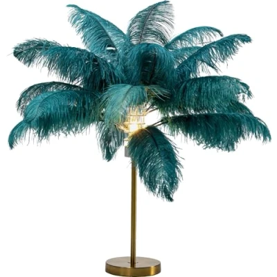 Immagine di KARE Design lampada da tavolo Feather Palm, oro/verde, abat jour, comodino, stile boho, elegante, lussuosa, esotico, 60x50x50cm (A/L/P), lampadina non inclusa