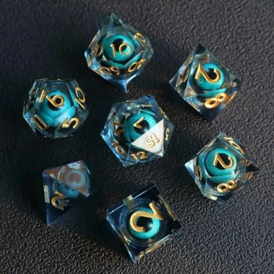 Immagine di Set Dadi D&amp;D DND 7 Pezzi Occhio del Drago Mobili Bulbo Oculare Resina Gioco Particolari con Bordi Affilati Poliedrici per Dungeon Draghi Pathfinder RPG MTG Confezione Regalo