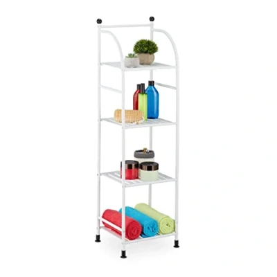 Immagine di Relaxdays Scaffale in Metallo, HxLxP: 115 x 33 28 cm, Mobiletto Cucina e Bagno, 4 Ripiani, Mensole Multiuso, Bianco