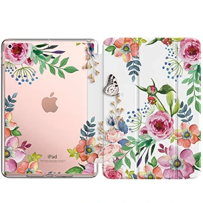 Immagine di MoKo Cover per Nuovo iPad 9a Generazione 10,2&quot; 2021, Custodia Ultra Sottile Leggero Tri fold Auto Sveglia/Sonno con Retro Semi trasparente in TPU, Fiori Fragranti