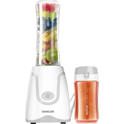 Immagine di Sencor Mini Frullatore Smoothie Ultra Potente 500W, 2 Bottiglie Tritan 0,6L &amp; 0,3L senza BPA, Lame Titanio Lunga Durata Anti Ossidazione, per Zuppe e Altro Bianco