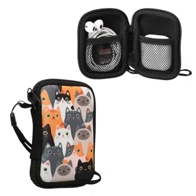 Immagine di kwmobile Custodia Cuffie Compatibile con in ear Headphones Astuccio Porta Cuffiette Auricolari 6 x 9 cm Gatti