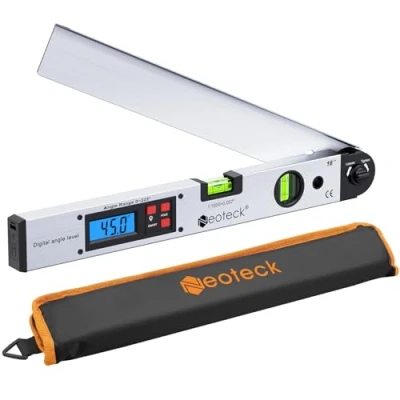 Immagine di Neoteck 400mm Angle Finder Digitale 0 225 Inclinometro LCD Retroilluminato Righello Angolare con Borsa Portatile Rilevatore Angolo Digital per Applicazioni Industriali Lavori Bianco