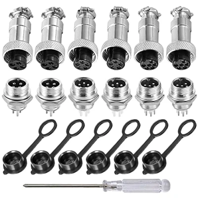 Immagine di Aiqeer 6 Pezzi GX12 Connettore Aviazione, 12 mm Aviazione Metallo, 5A Maschio Femmina, con Cappuccio in Gomma (4 Pin/5 Pin/6 Pin)