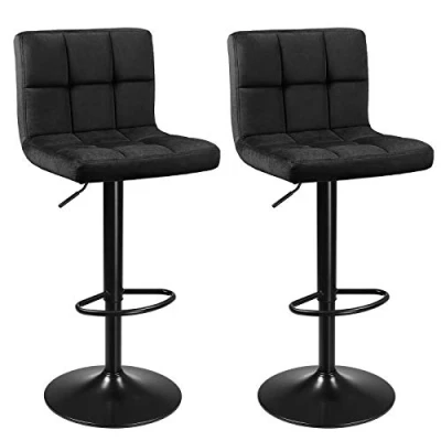 Immagine di SONGMICS Sgabelli da Bar, Set di 2 Cucina con Superficie in Velluto, Altezza Regolabile, Sedia Girevole Schienale e Poggiapiedi, Nero LJB014B01