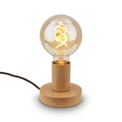 Immagine di BRILONER Mini lampada da tavolo con interruttore a cavo, retrò, vintage, E27, max. 10 W, lampada, comodino, tavolo, 10x9 cm (LxA), aspetto legno