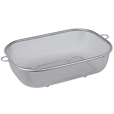 Immagine di MGE Scolapasta Rettangolare Perforato con Manico e Base Scolatutto in Acciaio Inossidabile Maniglie di Supporto Colino Microforato 30 x 21 9 cm