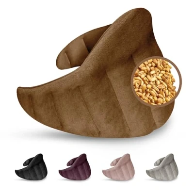 Immagine di LESCHI XXL cuscino termico per microonde (60x28cm), 100% cotone e grano biologico, riscaldante a 11 camere, marrone, ideale alleviare tensioni su cervicale, spalla, schiena, collo