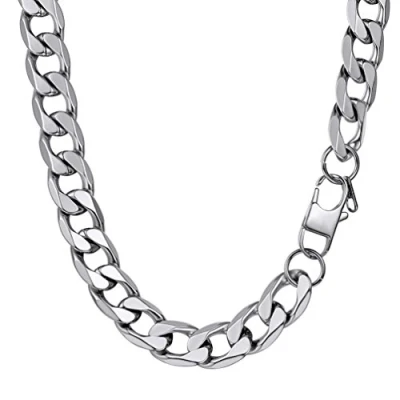 Immagine di PROSTEEL Collana Uomo Catena Cubana Barbazzale Robusta Grossa Grande 13mm, Lunghezze 70 cm, Acciaio Inossidabile, Argento, Hip Hop Rap Rapper, con Confezione Regalo