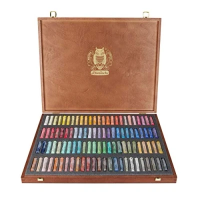Immagine di Schmincke Pastelli, Set di 100 colori, 77 097, Scatola legno con pastelli fatti a mano, brillanti, satinati opachi, i colori altamente resistenti alla luce