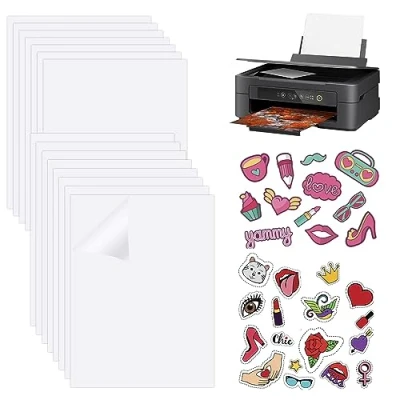 Immagine di PEALOVCOM 15 Fogli di A4 Adesivi Trasparenti per Stampante Carta Adesiva Trasparente Stampanti a Getto Inchiostro Vinile Stampabile Fai da Te, Artigianato (21x 29,7 cm)