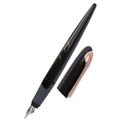 Immagine di Online Penna stilografica per calligrafia Air nero oro rosa con tratto da 1,4 mm, cartucce standard o convertitori, cartuccia combinata blu