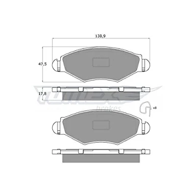 Immagine di TOMEX brakes TX 13 43 Kit pastiglie freno Assale anteriore con segnalatore acustico usura accessori PEUGEOT: 206 Hatchback, SW, 206+ Hatchback
