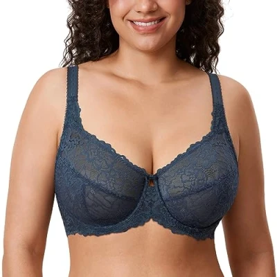 Immagine di DELIMIRA Donna Reggiseno Minimizer in Pizzo Taglie Forti Coppa Completa con Ferretto Senza Imbottito Sargassi 3E