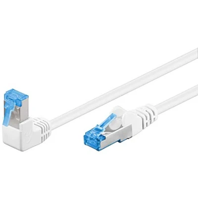 Immagine di Goobay 51563 Cavo patch Cat 6A, ad alta velocità, 90, Ethernet, Playstation, Xbox, DSL, PimF, RJ45, 0,50 m, colore: Bianco