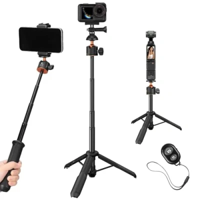 Immagine di Bastone Selfie, K&amp;F Concept Treppiede Smartphone e Fotocamera 60cm MS11, con Telecomando Bluetooth, Connettore da 1/4&quot; per Camera, Compatibile iPhone/Samsung/DJI Osmo Action/Insta 360/GoPro Hero