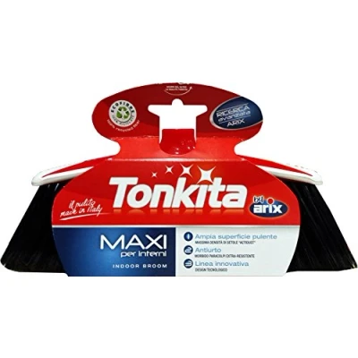 Immagine di TONKITA Maxi Scopa per Spazi Interni, con Bordo Paracolpi, Setole Fitte e Inclinate, Materiale 100% Riciclato Riciclabile. Made in Italy