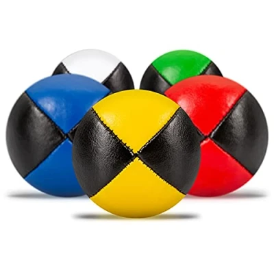 Immagine di Diabolo Freizeitsport Set di 5 palline da giocoliere 62 mm, riempite con miglio uccello sostenibile, in ecopelle impermeabile, per bambini e principianti