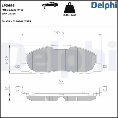 Immagine di DELPHI LP3696 Kit pastiglie freno Non predisposto per contatto segnalazione usura con lamierino anticigolío senza accessori