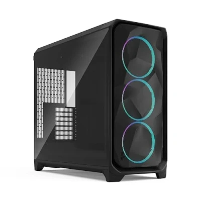 Immagine di Fractal Design Meshify 3 XL Black RGB Tempered Glass Light Tint High Airflow PC Gaming Case Mesh Front Panel Three ARGB Momentum 14 Gen 2 Fans Included Spacious Interior GPU up to 512mm