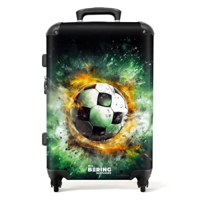 Immagine di NoBoringSuitcases.com Valigia Bambini, Grande, Trolley Bambino, Per con TSA, Trolley, Grande 23 kg (67 cm 72 L), (Calcio sfondo verde)