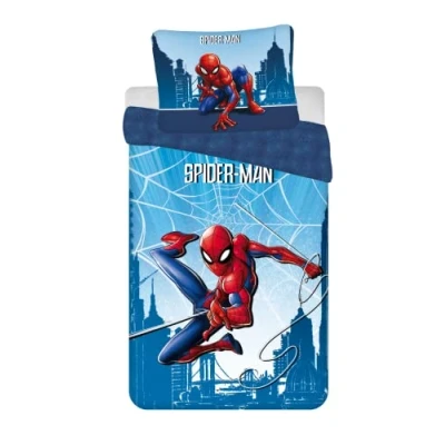 Immagine di Jerry Fabrics Set biancheria da letto per bambini, reversibile Spider Man City Webs, copripiumino blu 140x200 cm, federa 70x90 100% cotone