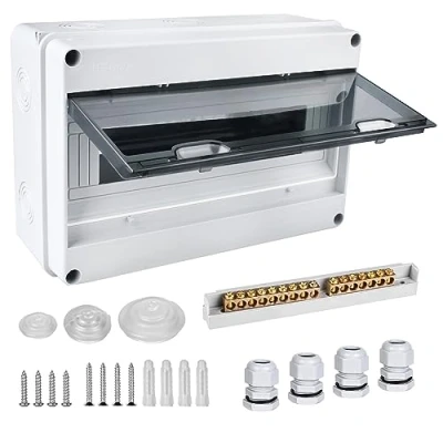 Immagine di scatola dei fusibili a parete, di distribuzione IP65 con 1 Riga 15 moduli, morsetti in ottone, distributore piccole dimensioni per ambienti umidi, giardini, esterni, ville