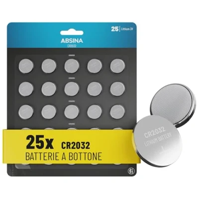 Immagine di ABSINA 25x batteria CR2032 3V pile a prova di perdite, resistenti e longevoli batterie CR2032, CR 2032 batteria, bottone, pila 2032, bottone