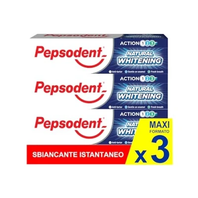 Immagine di Pepsodent Dentifricio sbiancante naturale al fluoro e calcio per denti più bianchi in una settimana 75 ml (pacco da 3x75ml)
