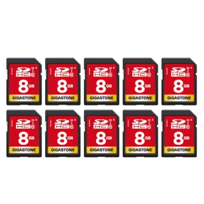 Immagine di Gigastone Scheda SD 8GB, Set da 10, Memoria SDHC 8 GB 10 Pezzi, Velocità di Lettura Fino a 80 MB/sec, Classe U1 UHS I, Specialmente per Fotocamere Videocamera Telecamera PC DSLR