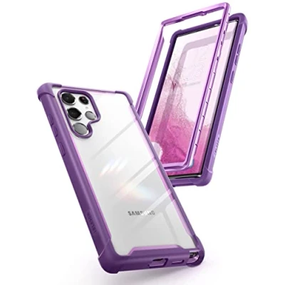 Immagine di i Blason Custodia trasparente per Samsung Galaxy S22 Ultra (6,8&quot;), 5G, robusta, senza pellicola protettiva integrata display 2022 (viola)