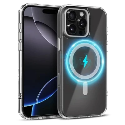 Immagine di MyGadget Custodia per iPhone 16 Pro Max [Compatibile con MagSafe] Anti ingiallimento Case ibrida Magnetica [Parte posteriore rigida Bordi in silicone] Trasparente